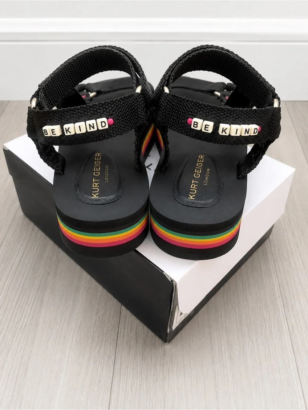 Kurt Geiger Mini Orla Sandals Girls Size 5 Black Rainbow Platform